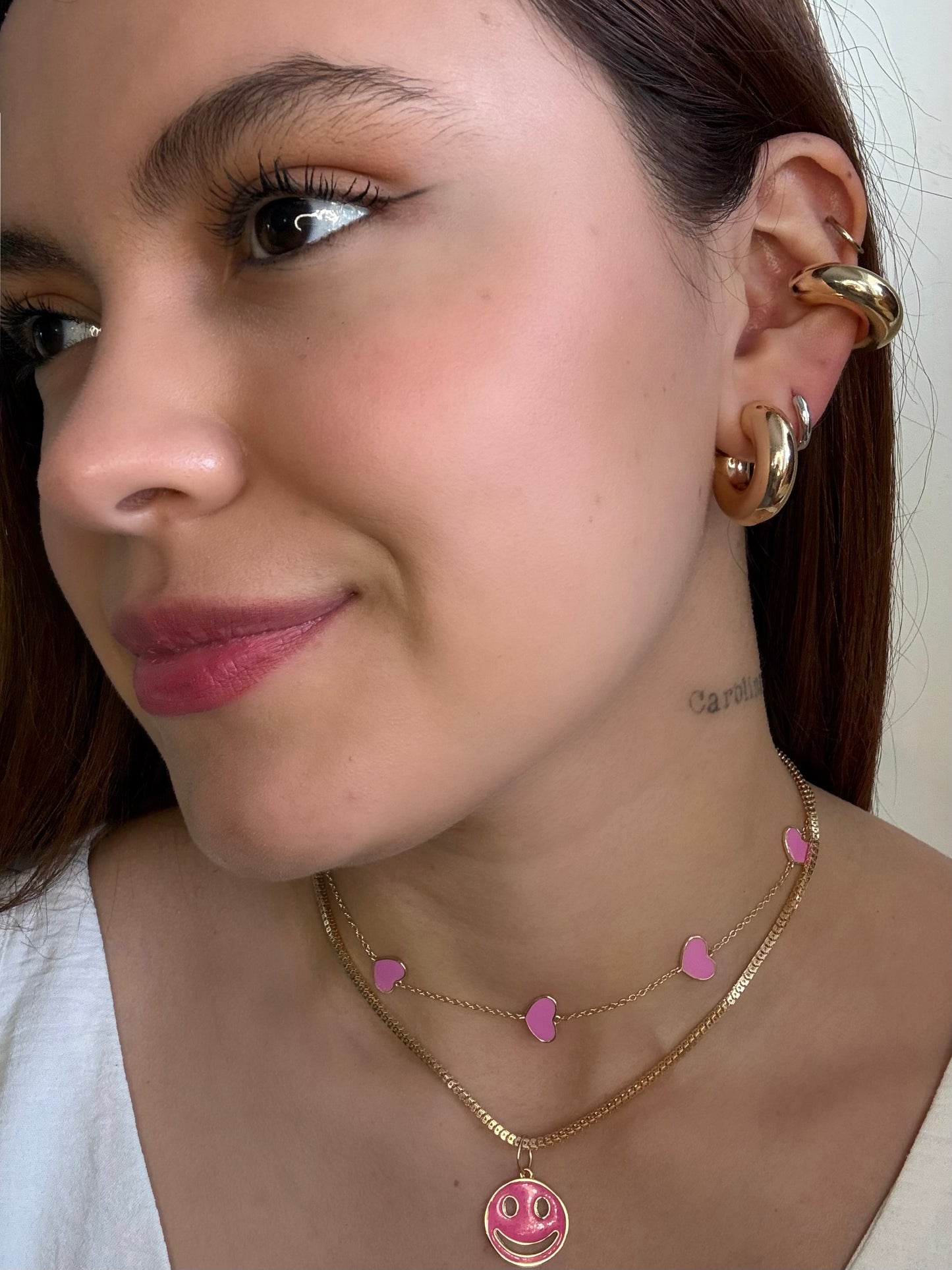 Enamel Pink Necklace - 18k Gold Filled