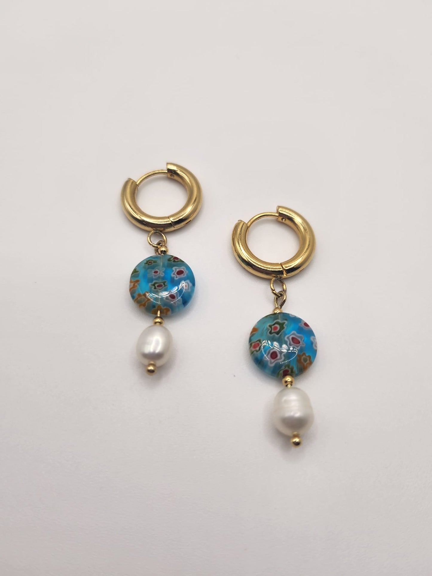 Floral Mosaic Earrings - 18k Gold Plated Stainless Steel